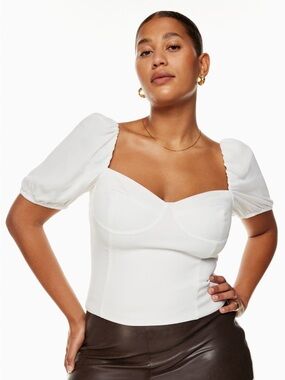 Aritzia White Puff-Sleeve Sweetheart Neck Top